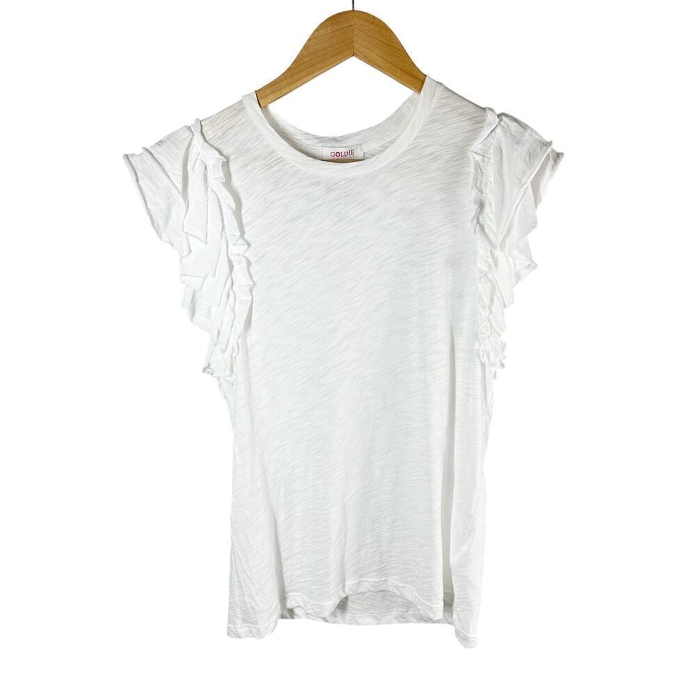 Goldie Celeste Ruffled Sleeve Pima Cotton Pullover Top White Large Lightweight